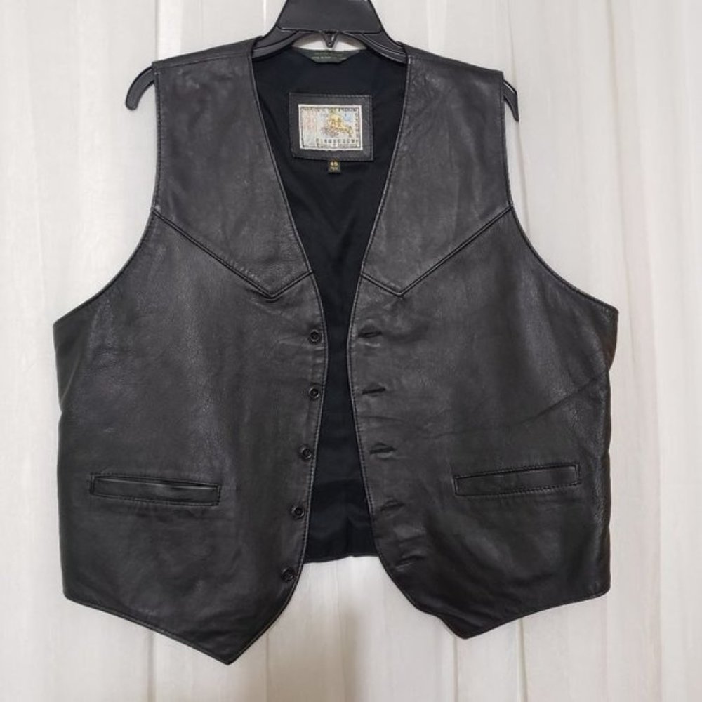 Gino Leather Black Vest Bikers Leather Vest Made in India Size 46